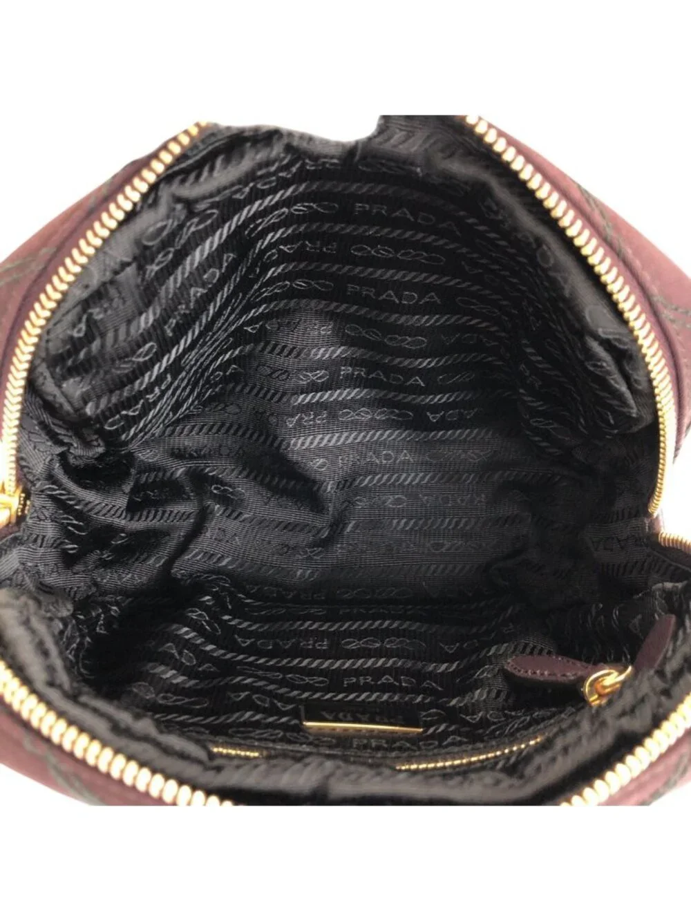 Prada Tessuto Bordeaux Nylon Leather Pouch Makeup Wristlet